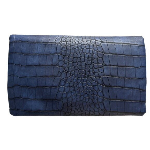 Urban Expression Crossbody Blue Black Croc Leather Gold Chain Flap Close Secure - Picture 5 of 8